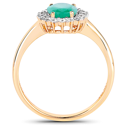 1.43 Carat Genuine Zambian Emerald and White Diamond 14K Yellow Gold Ring