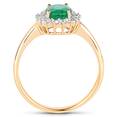 1.43 Carat Genuine Zambian Emerald and White Diamond 14K Yellow Gold Ring
