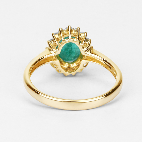 1.39 Carat Genuine Zambian Emerald and White Diamond 10K Yellow Gold Ring