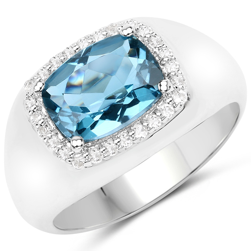 Rings-2.22 Carat Genuine London Blue Topaz and White Topaz .925 Sterling Silver Ring