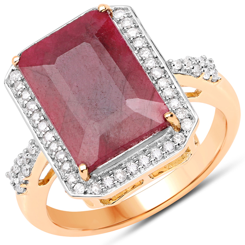 Ruby-7.78 Carat Dyed Ruby and White Diamond 14K Yellow Gold Ring