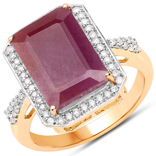 Ruby-7.49 Carat Genuine Ruby and White Diamond 14K Yellow Gold Ring