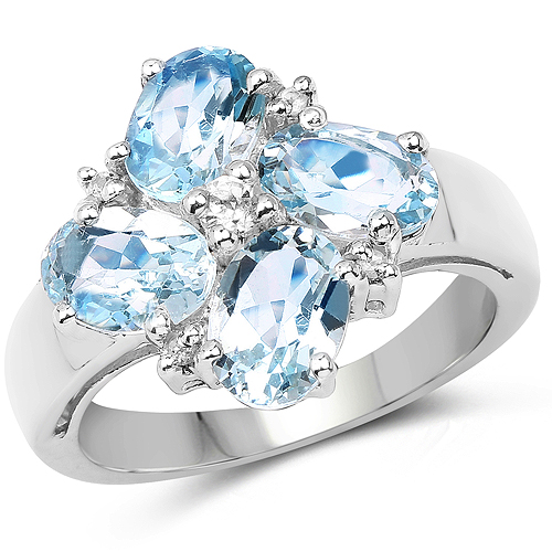 Rings-3.94 Carat Genuine Blue Topaz and White Topaz .925 Sterling Silver Ring