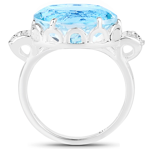 7.53 Carat Genuine Blue Topaz and White Diamond .925 Sterling Silver Ring
