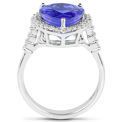 14K White Gold 6.10 Carat Genuine Tanzanite and White Diamond Ring