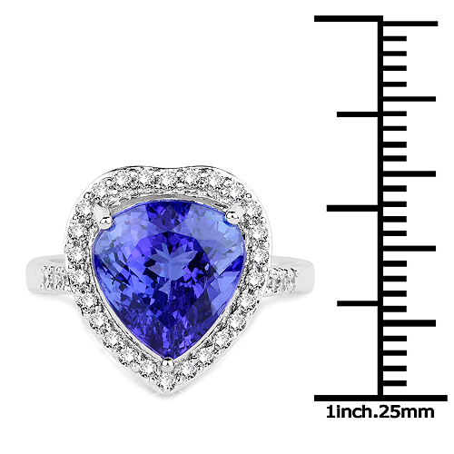 14K White Gold 6.10 Carat Genuine Tanzanite and White Diamond Ring