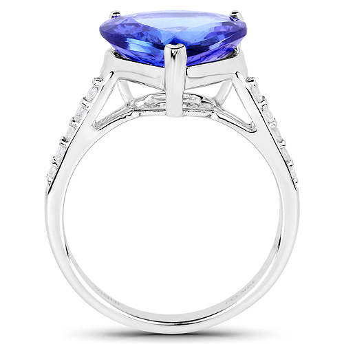 14K White Gold 5.16 Carat Genuine Tanzanite and White Diamond Ring