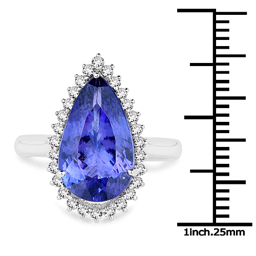 14K White Gold 5.38 Carat Genuine Tanzanite and White Diamond Ring
