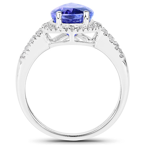 14K White Gold 4.04 Carat Genuine Tanzanite and White Diamond Ring