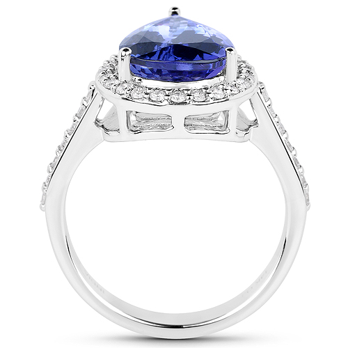 14K White Gold 4.65 Carat Genuine Tanzanite and White Diamond Ring