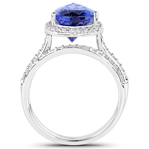 14K White Gold 5.24 Carat Genuine Tanzanite and White Diamond Ring