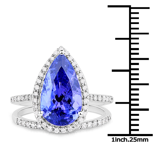 14K White Gold 5.24 Carat Genuine Tanzanite and White Diamond Ring