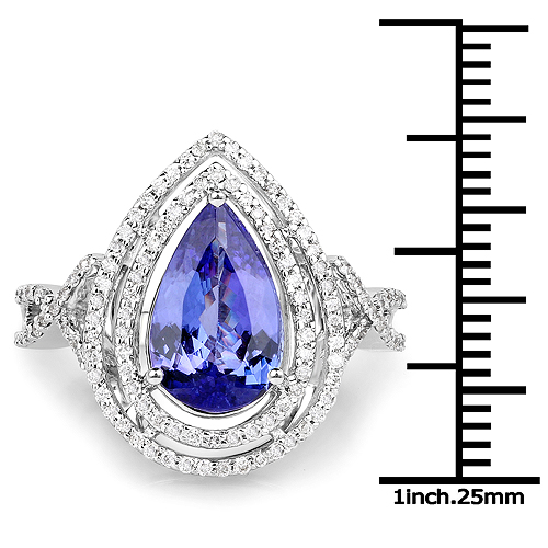 14K White Gold 3.23 Carat Genuine Tanzanite and White Diamond Ring