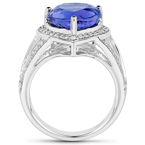 14K White Gold 5.77 Carat Genuine Tanzanite and White Diamond Ring