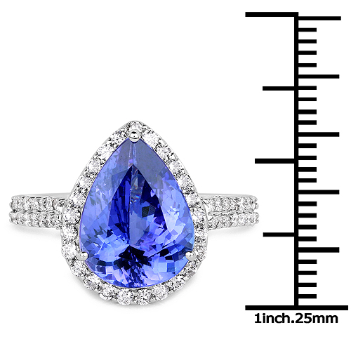 14K White Gold 5.77 Carat Genuine Tanzanite and White Diamond Ring