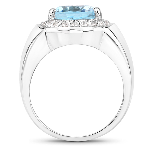 4.46 Carat Genuine Blue Topaz and White Zircon .925 Sterling Silver Ring