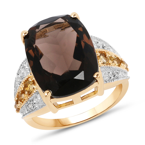 Rings-14K Yellow Gold Plated 9.87 Carat Genuine Multi Stones .925 Sterling Silver Ring
