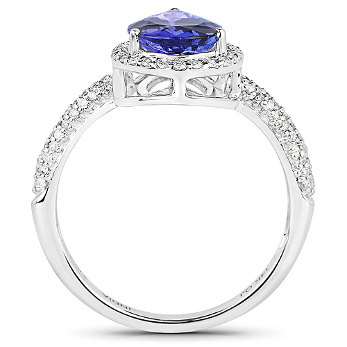 14K White Gold 2.36 Carat Genuine Tanzanite and White Diamond Ring