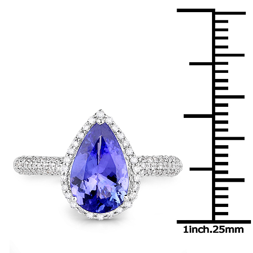 14K White Gold 2.36 Carat Genuine Tanzanite and White Diamond Ring