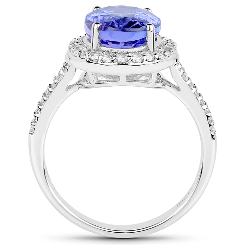 14K White Gold 5.34 Carat Genuine Tanzanite and White Diamond Ring