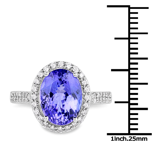 14K White Gold 5.34 Carat Genuine Tanzanite and White Diamond Ring