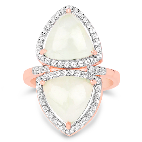 18K Rose Gold Plated 7.58 Carat Genuine Prehnite and White Topaz .925 Sterling Silver Ring