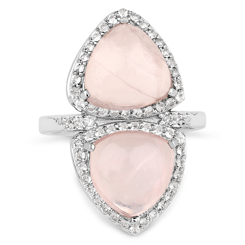 6.74 Carat Genuine Rose Quartz and White Topaz .925 Sterling Silver Ring