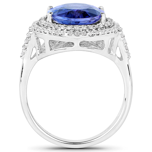 14K White Gold 5.47 Carat Genuine Tanzanite and White Diamond Ring