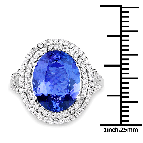 14K White Gold 5.47 Carat Genuine Tanzanite and White Diamond Ring
