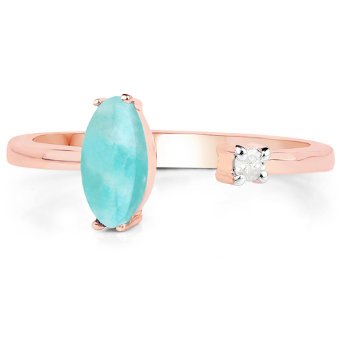 18K Rose Gold Plated 0.58 Carat Genuine Amazonite and White Diamond .925 Sterling Silver Ring