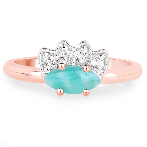 18K Rose Gold Plated 0.58 Carat Genuine Amazonite and White Topaz .925 Sterling Silver Ring