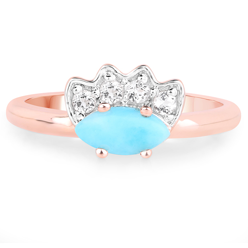 14K Rose Gold Plated 0.56 Carat Genuine Larimar and White Topaz .925 Sterling Silver Ring