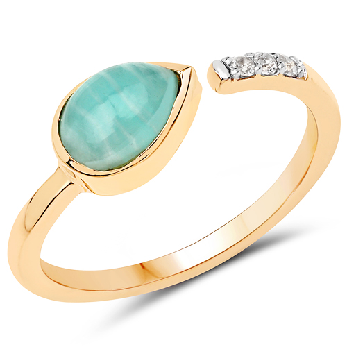 Rings-18K Yellow Gold Plated 1.40 Carat Genuine Amazonite and White Topaz .925 Sterling Silver Ring