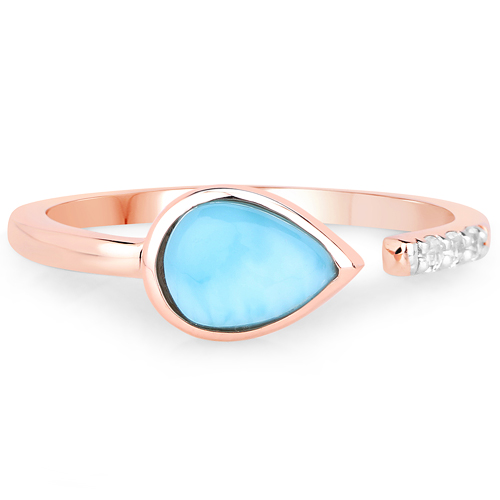 14K Yellow Gold Plated 1.40 Carat Genuine Larimar and White Topaz .925 Sterling Silver Ring