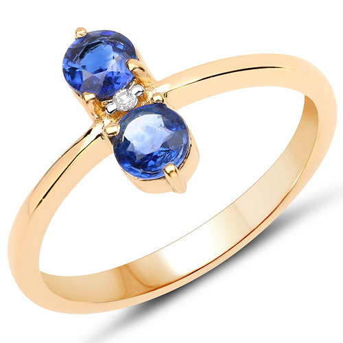 Rings-18K Yellow Gold Plated 0.65 Carat Genuine Kyanite and White Diamond .925 Sterling Silver Ring