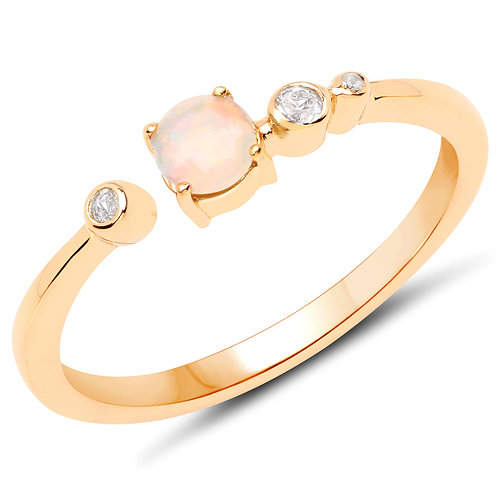 Rings-18K Yellow Gold Plated 0.37 Carat Genuine Ethiopian Opal and White Topaz .925 Sterling Silver Ring