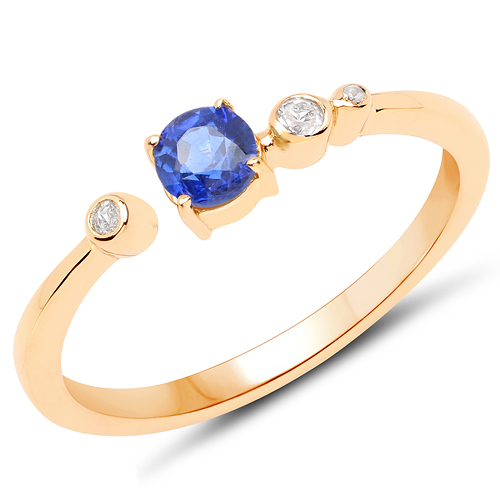 Rings-18K Yellow Gold Plated 0.39 Carat Genuine Kyanite and White Topaz .925 Sterling Silver Ring