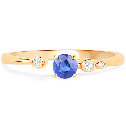 18K Yellow Gold Plated 0.39 Carat Genuine Kyanite and White Topaz .925 Sterling Silver Ring