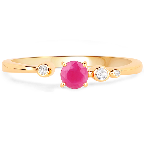 18K Yellow Gold Plated 0.37 Carat Genuine Ruby and White Topaz .925 Sterling Silver Ring