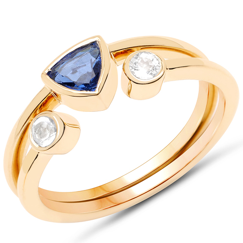 Rings-18K Yellow Gold Plated 0.71 Carat Genuine Kyanite and White Topaz .925 Sterling Silver Ring