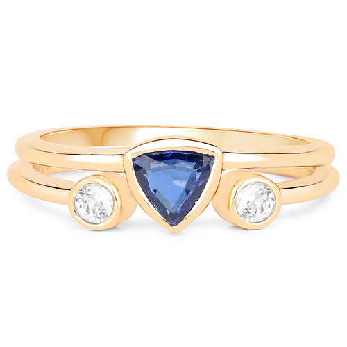 18K Yellow Gold Plated 0.71 Carat Genuine Kyanite and White Topaz .925 Sterling Silver Ring