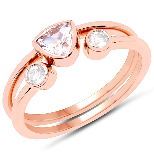 Rings-18K Rose Gold Plated 0.51 Carat Genuine Morganite and White Topaz .925 Sterling Silver Ring