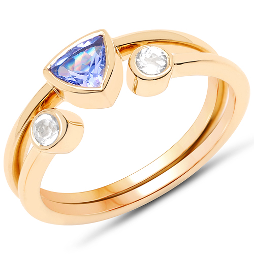 Tanzanite-18K Yellow Gold Plated 0.59 Carat Genuine Tanzanite and White Topaz .925 Sterling Silver Ring