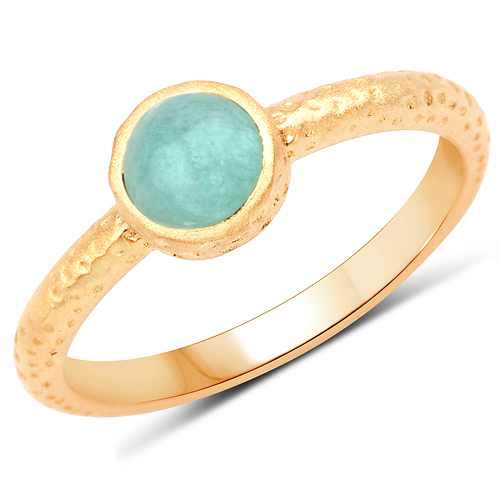 Rings-14K Yellow Gold Plated 0.51 Carat Genuine Amazonite .925 Sterling Silver Ring