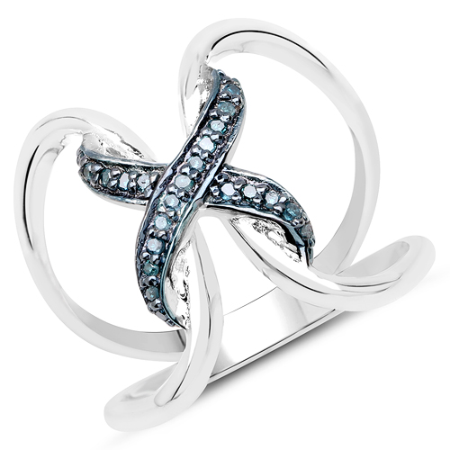 Diamond-0.14 Carat Genuine Blue Diamond .925 Sterling Silver Ring