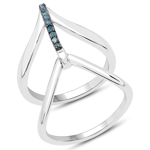 Diamond-0.06 Carat Genuine Blue Diamond .925 Sterling Silver Ring