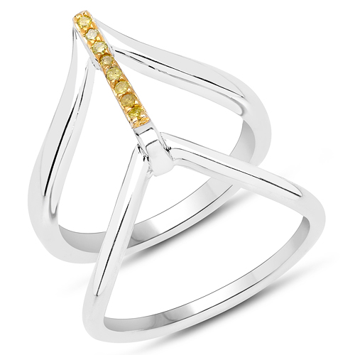 Diamond-0.06 Carat Genuine Yellow Diamond .925 Sterling Silver Ring
