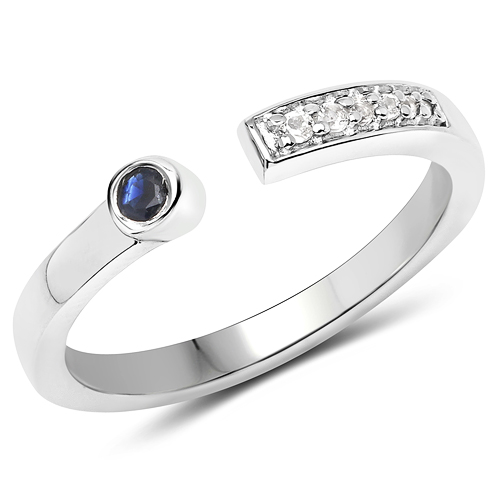 Sapphire-0.09 Carat Genuine Blue Sapphire and White Topaz .925 Sterling Silver Ring