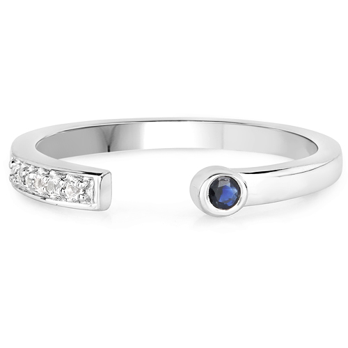0.09 Carat Genuine Blue Sapphire and White Topaz .925 Sterling Silver Ring