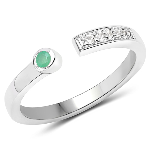 Emerald-0.08 Carat Genuine Emerald and White Topaz .925 Sterling Silver Ring